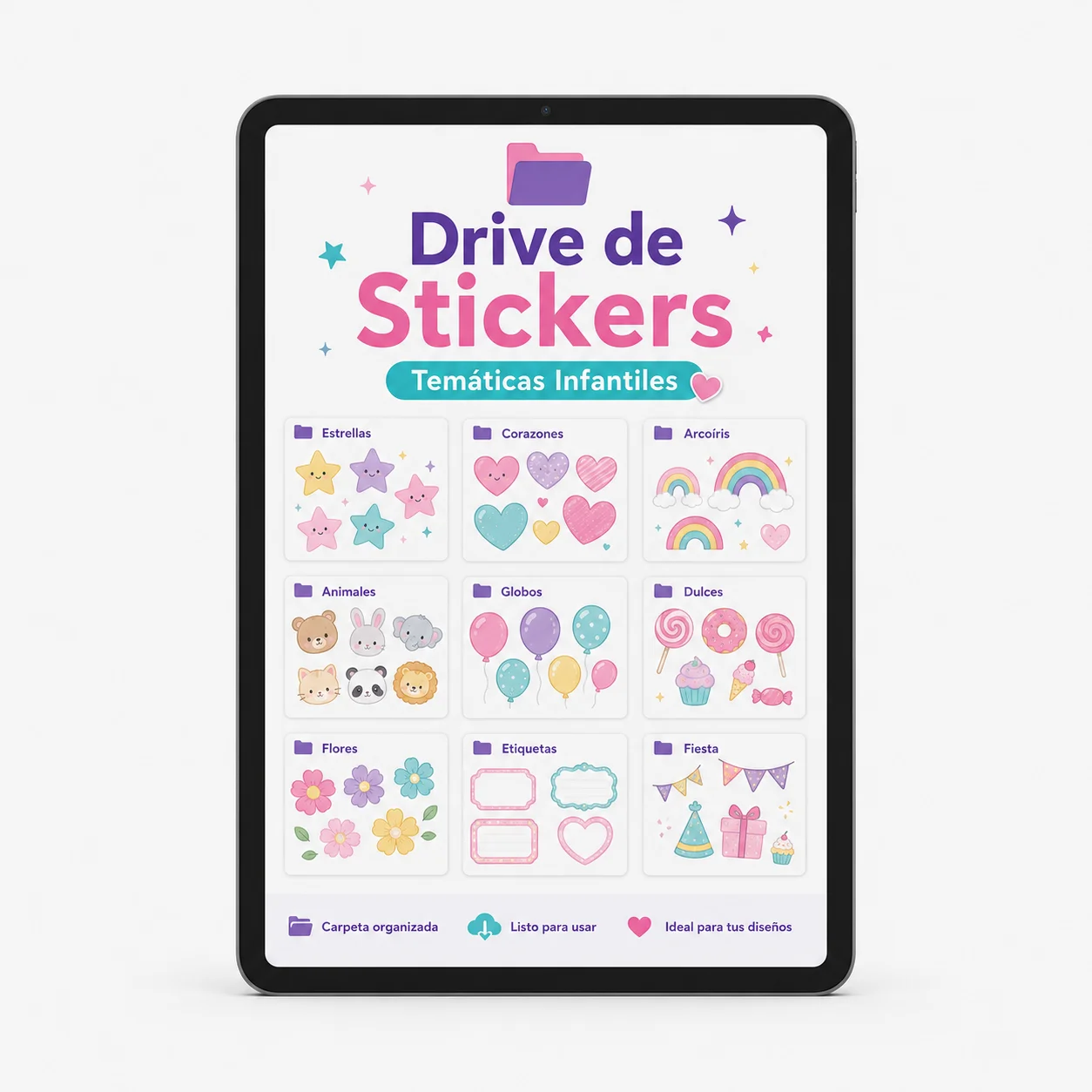 Mockup del bono Drive de Stickers Temáticas Infantiles