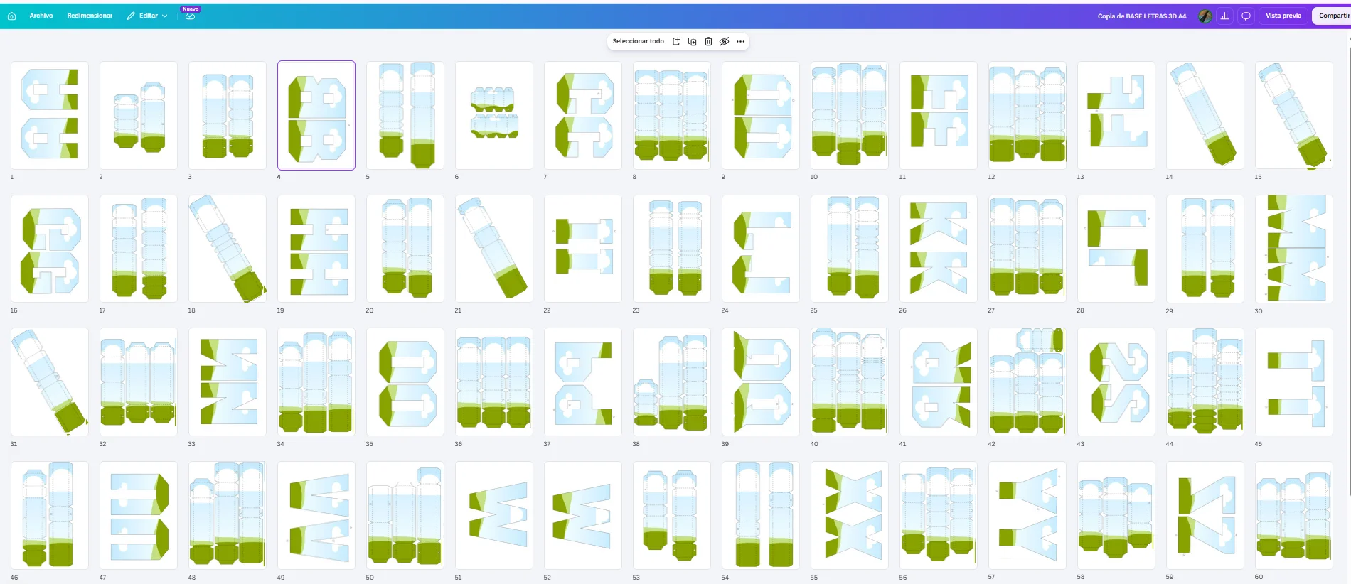 Plantillas de letras 3D editables en Canva